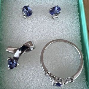 Tanzanite Set Earrings Necklace and Ring 6.5 All 925 SS